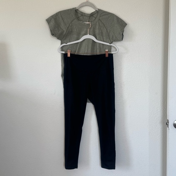 Z By Zella Short Sleeve Top High Rise Black Crop Leggings SET OUTFIT 2 PIECE M - Picture 2 of 14